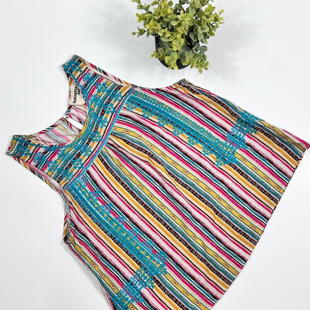 Savanna Jane Tank Top Sleeveless Blouse‎ Embroidered Striped Women's Size Large